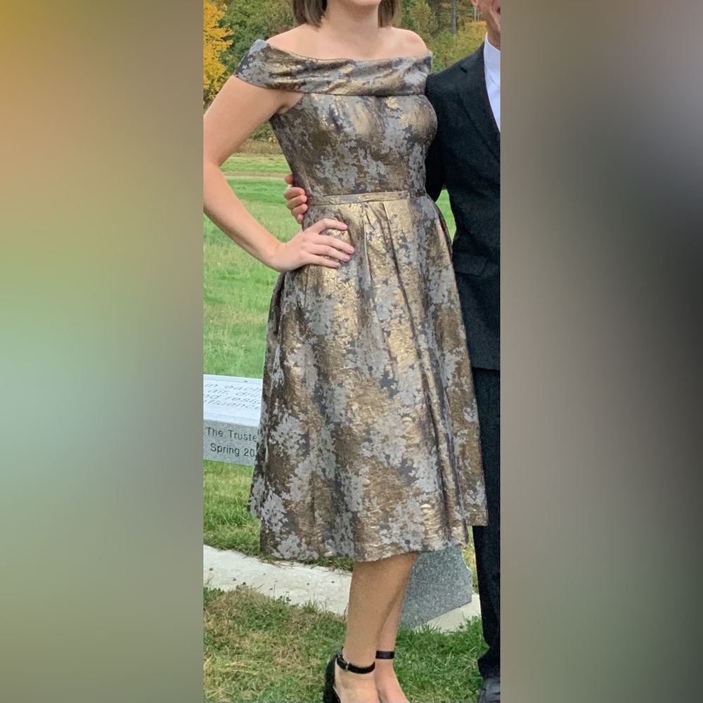 Metallic off the shoulder dress WITH POCKETS